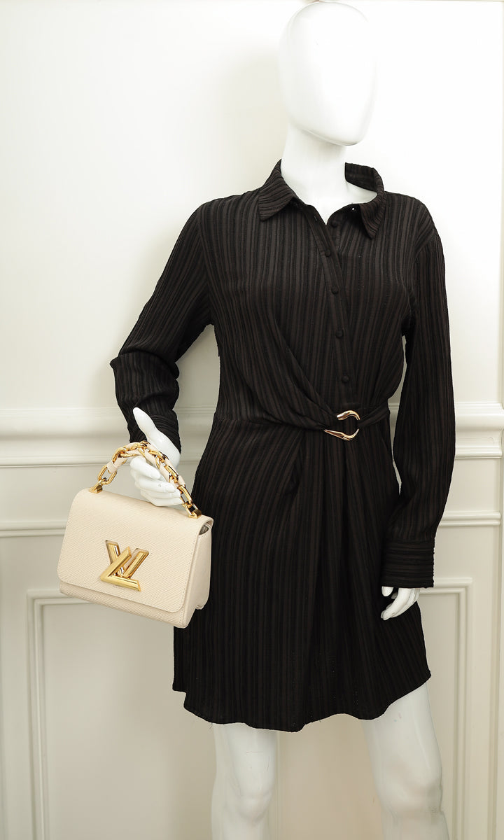 Louis Vuitton Quartz White Twist PM Bag W/ Braided Leather Chain Top Handle