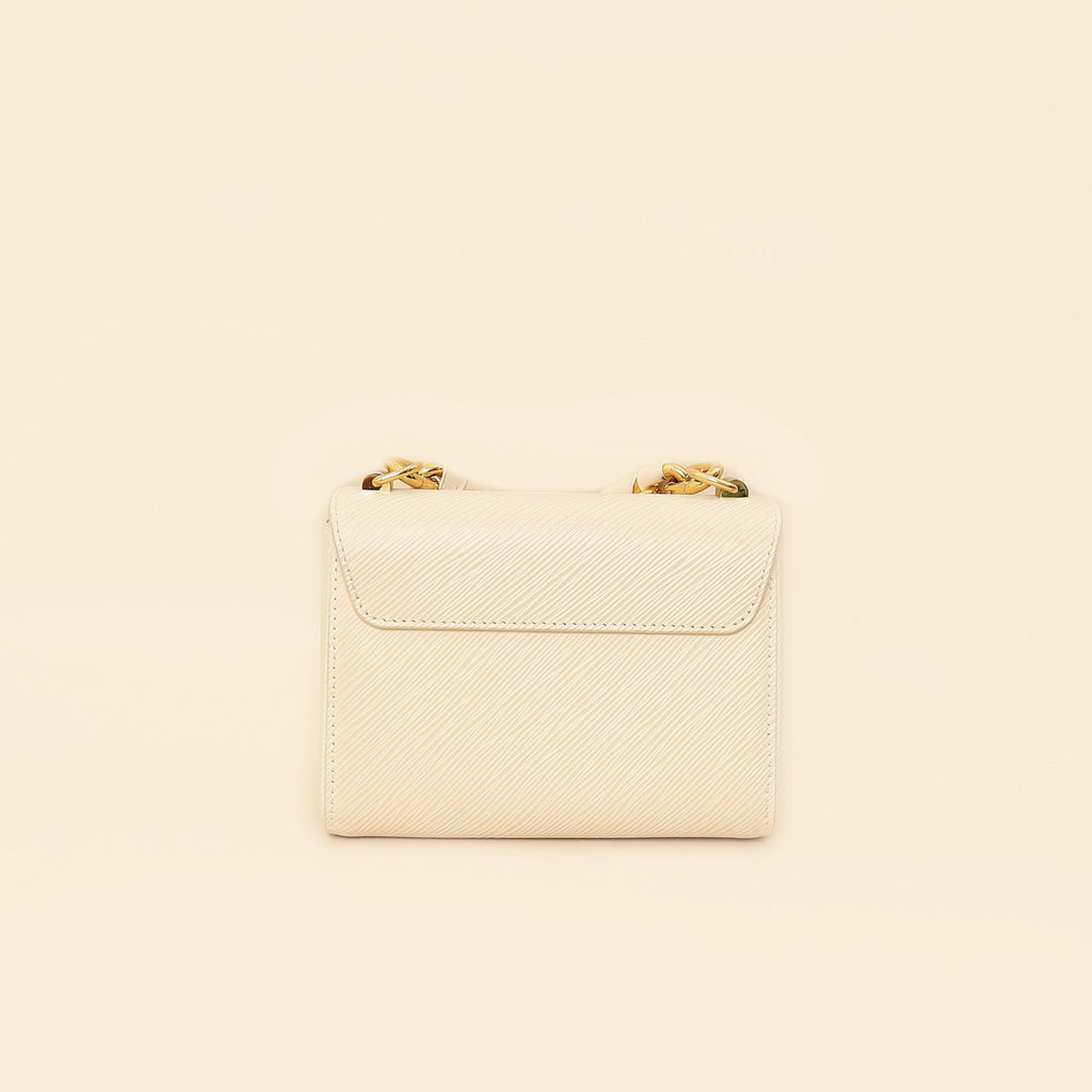 Louis Vuitton Quartz White Twist PM Bag W/ Braided Leather Chain Top Handle