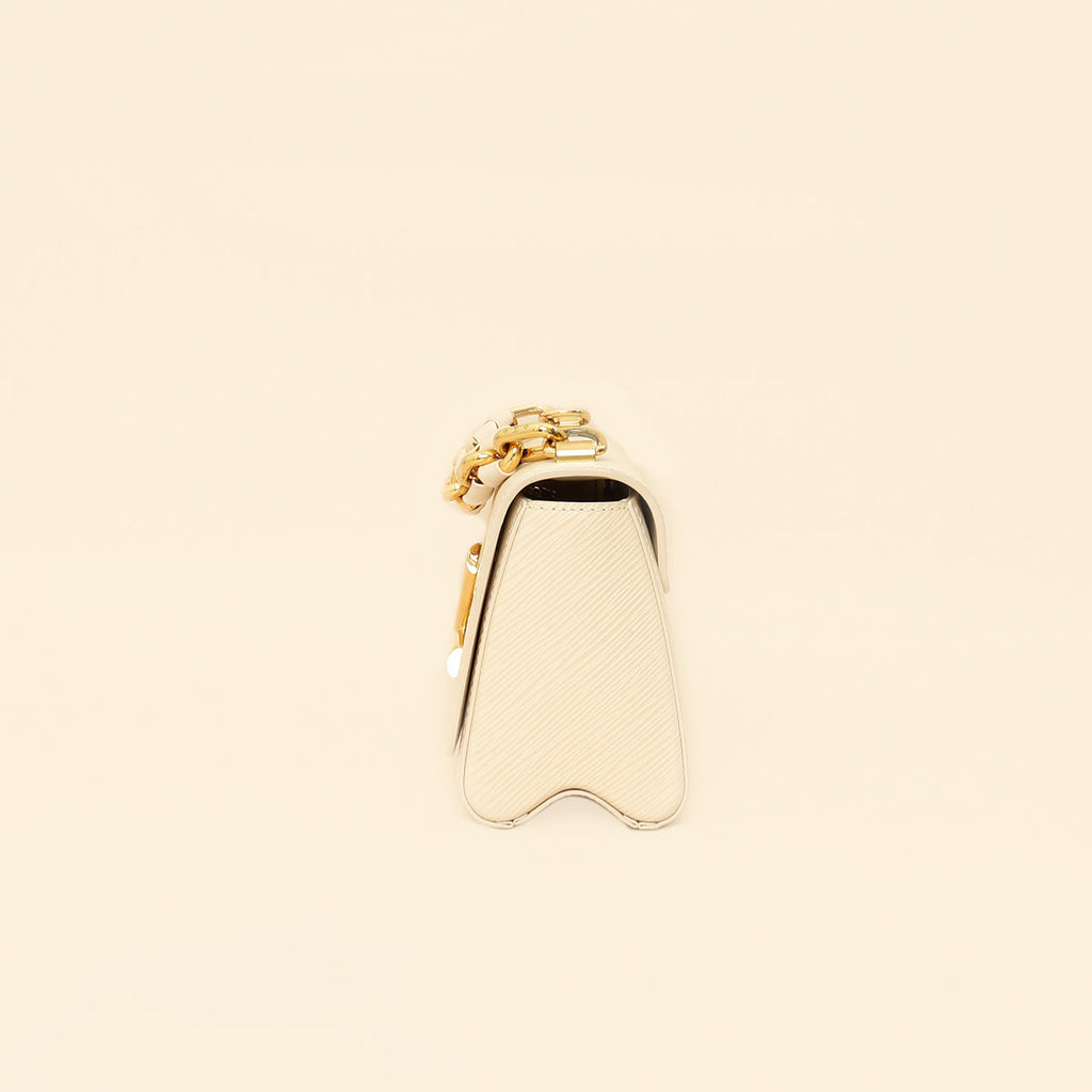 Louis Vuitton Quartz White Twist PM Bag W/ Braided Leather Chain Top Handle