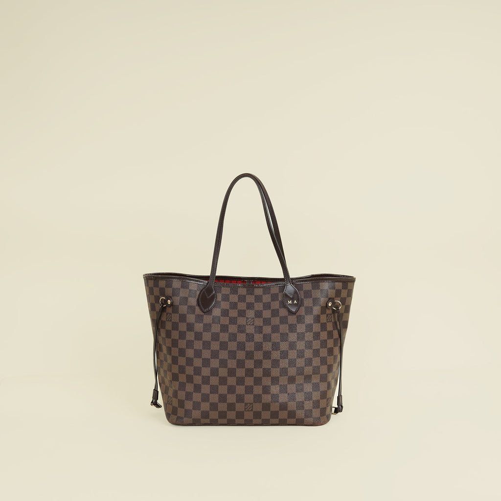 Louis Vuitton Damier Ebene Neverfull MM Bag W/ MA Initial