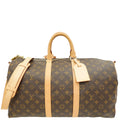 Louis Vuitton Brown Monogram Keepall Bandouliere 45 Bag W/ A.N Initials on Leather Tag
