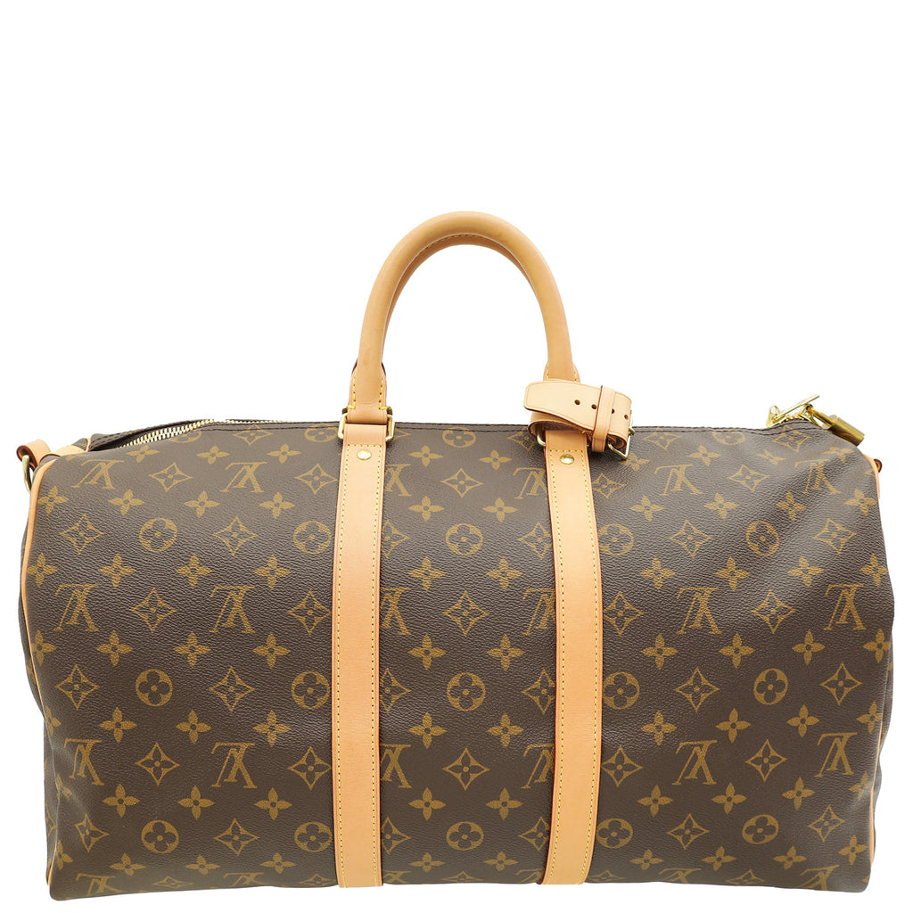 Louis Vuitton Brown Monogram Keepall Bandouliere 45 Bag W/ A.N Initials on Leather Tag