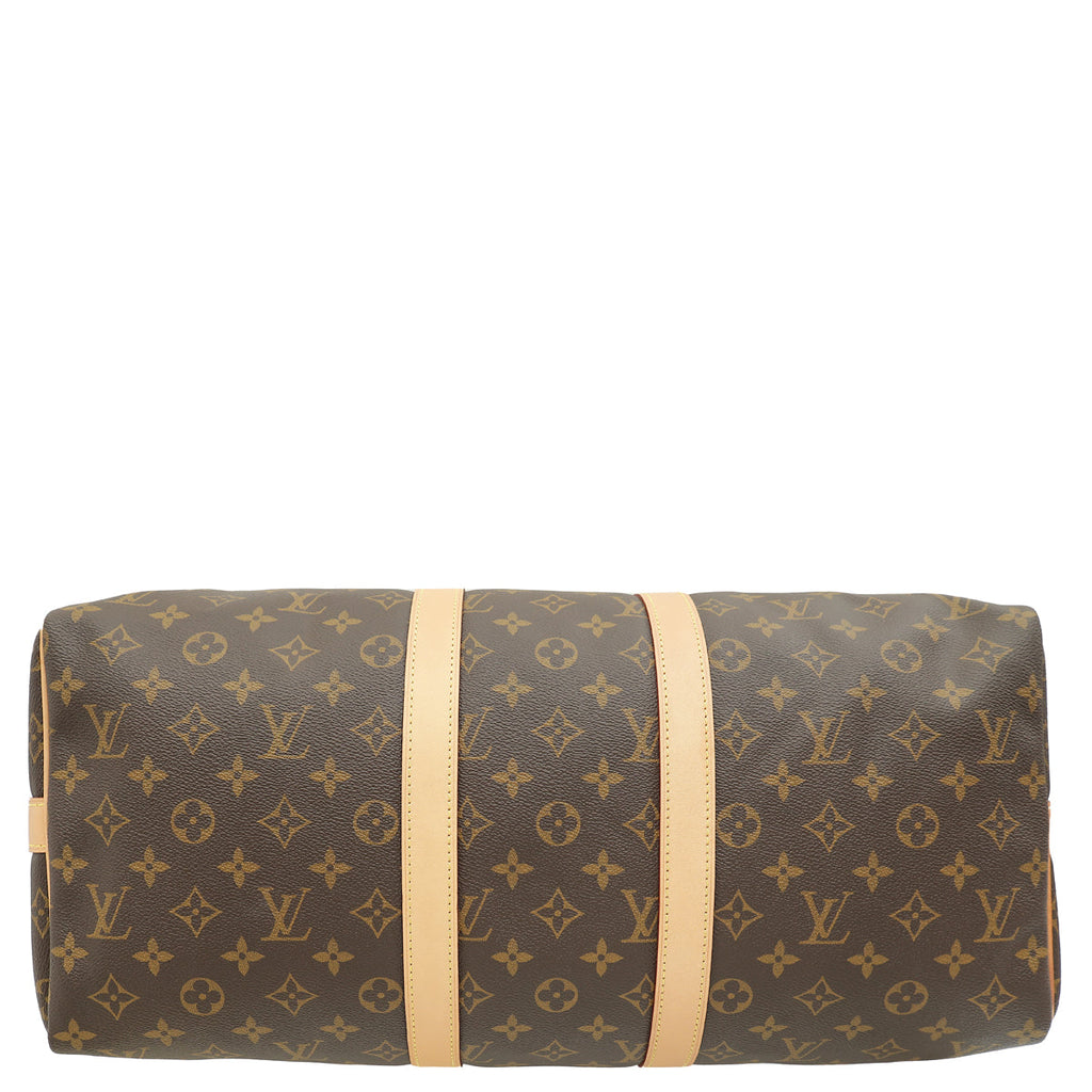 Louis Vuitton Brown Monogram Keepall Bandouliere 45 Bag W/ A.N Initials on Leather Tag