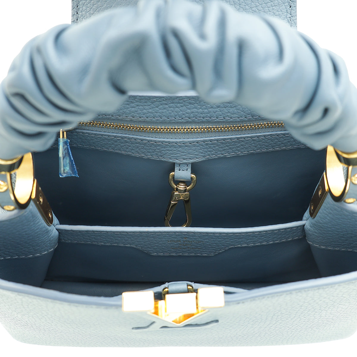 Louis Vuitton Blue Taurillon Scrunchie Capucines BB Top Handle Bag