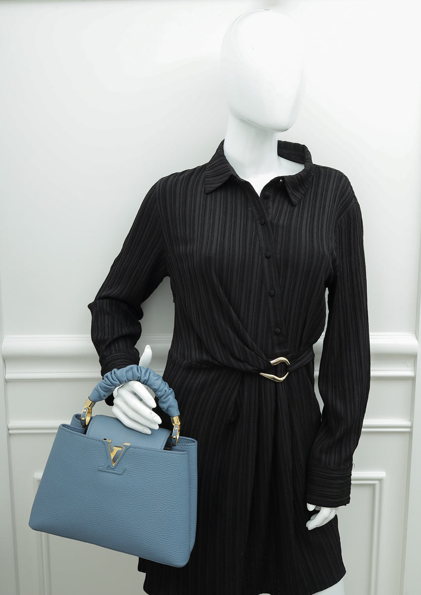 Louis Vuitton Blue Taurillon Scrunchie Capucines BB Top Handle Bag