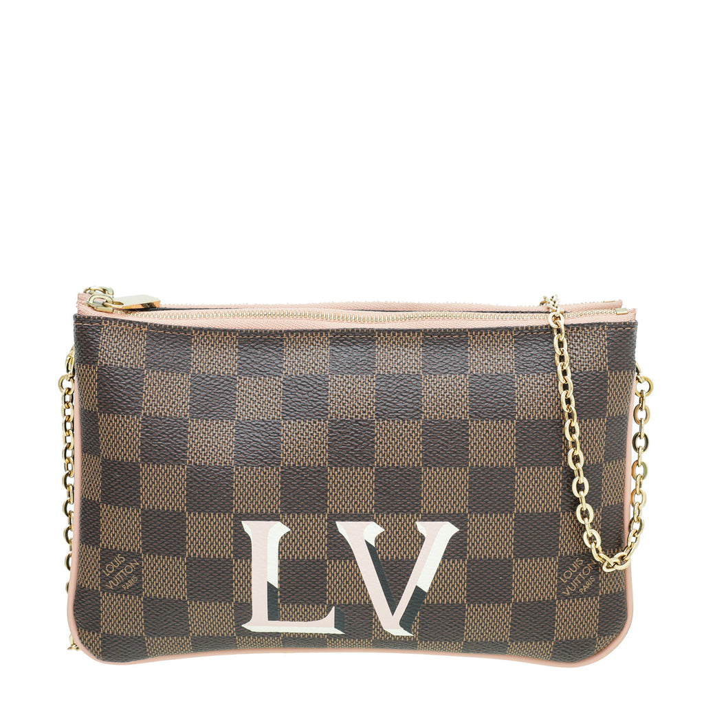 Louis Vuitton Rose Ballerine Ebene Double Zip Pochette Bag