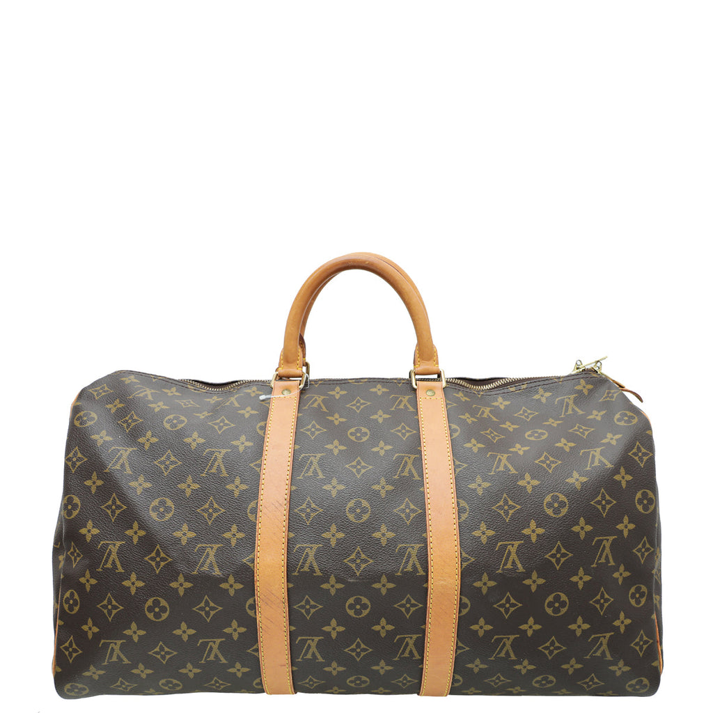 Louis Vuitton Brown Monogram Keepall 50 Bag w/Leather ID Tag