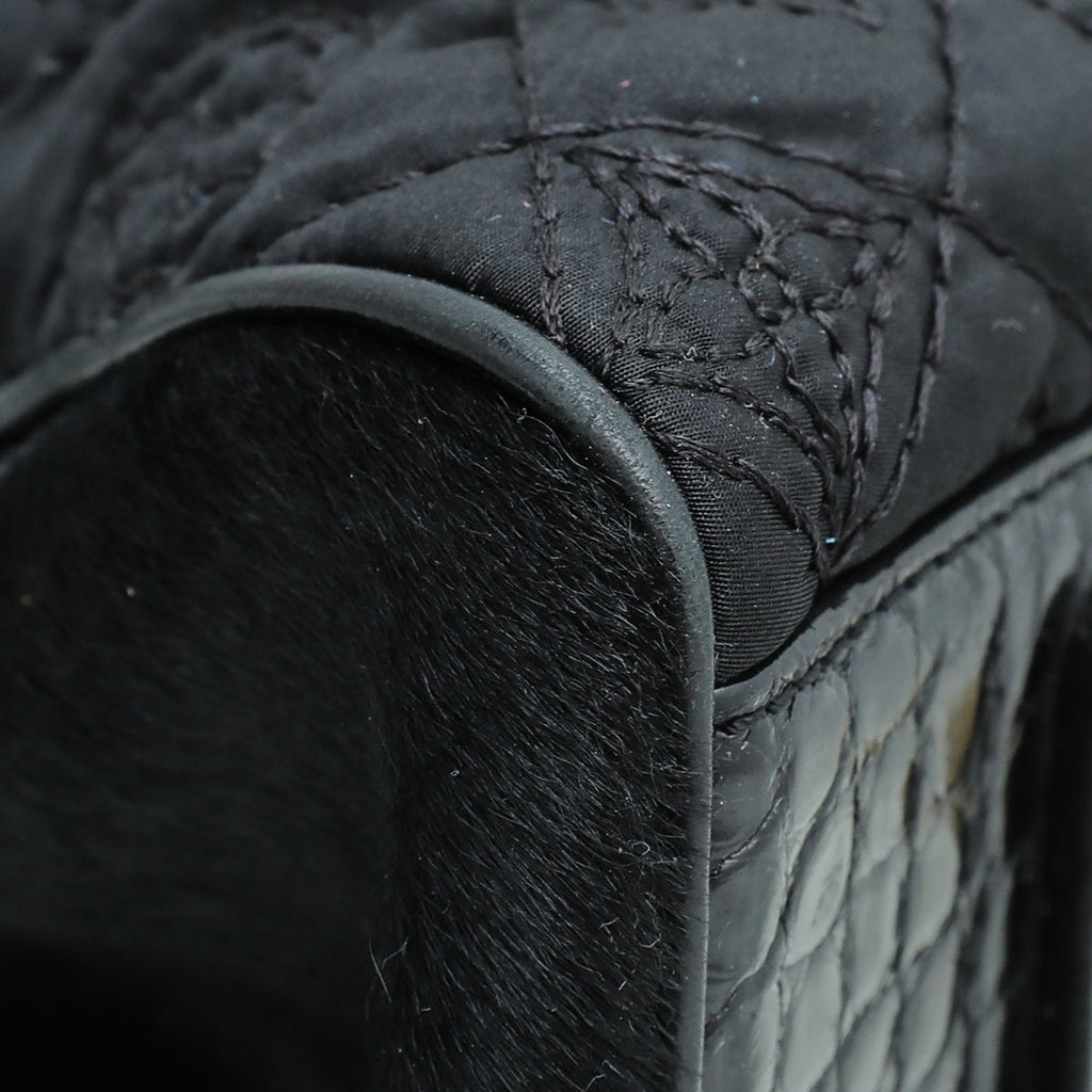 Louis Vuitton Black Satin Pony Alligator Linda Bag