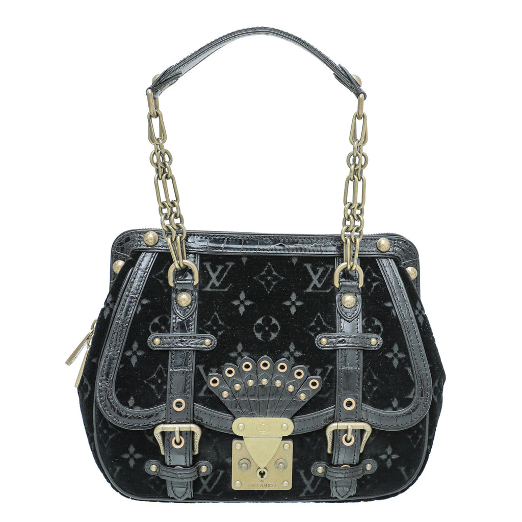 Louis Vuitton Black Vintage Monogram Velours Alligator Gracie MM Bag