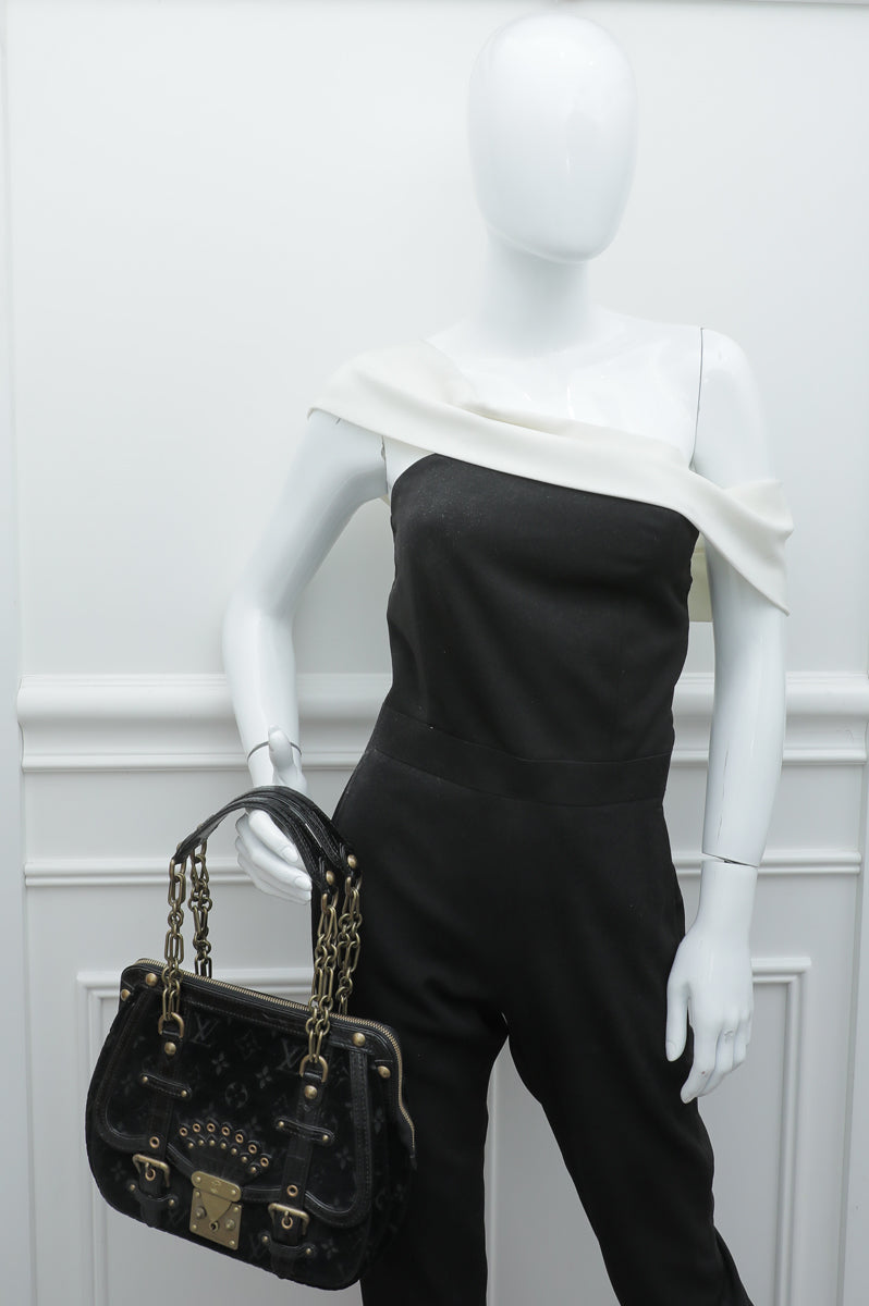 Louis Vuitton Black Vintage Monogram Velours Alligator Gracie MM Bag