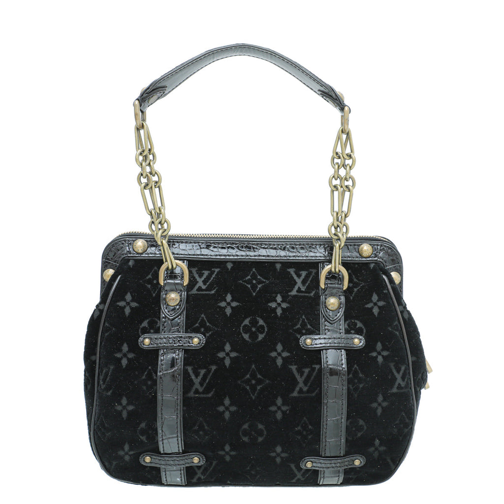 Louis Vuitton Black Vintage Monogram Velours Alligator Gracie MM Bag