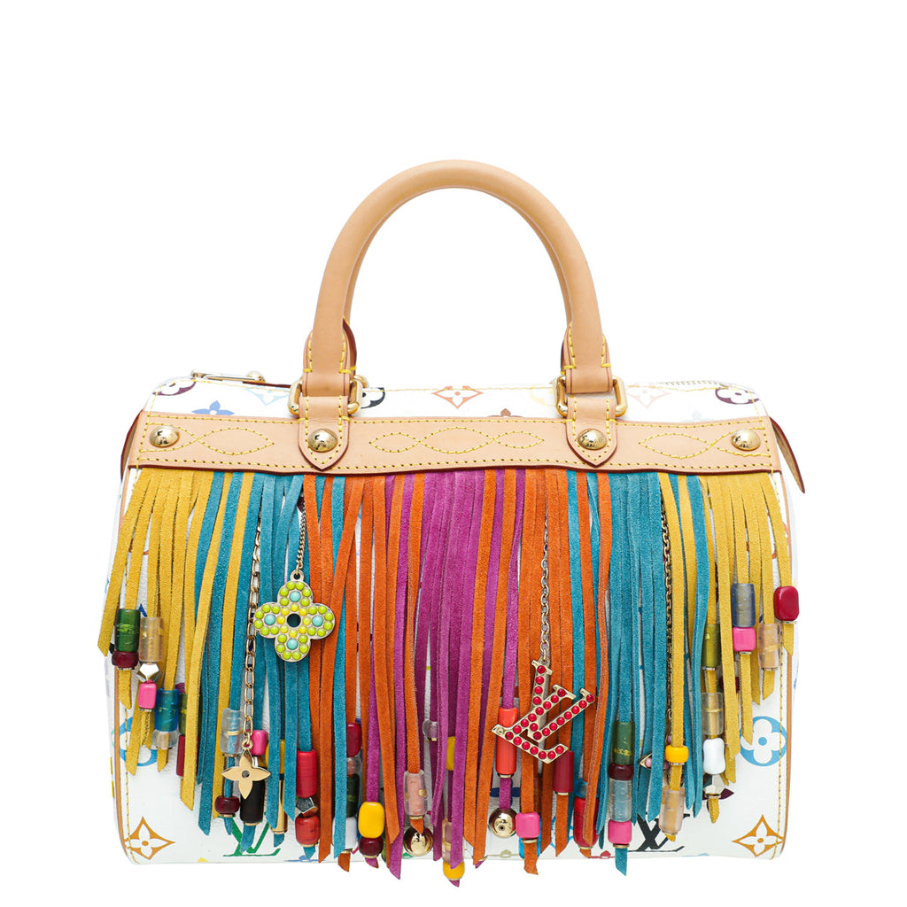 Louis Vuitton White Multicolor Monogram Fringe Speedy 25 Bag