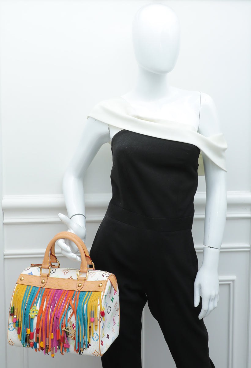 Louis Vuitton White Multicolor Monogram Fringe Speedy 25 Bag