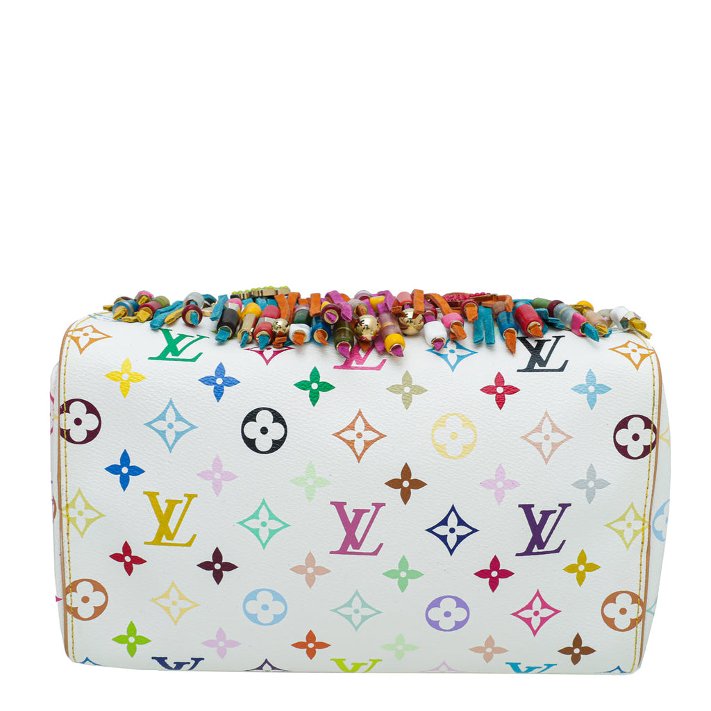Louis Vuitton White Multicolor Monogram Fringe Speedy 25 Bag