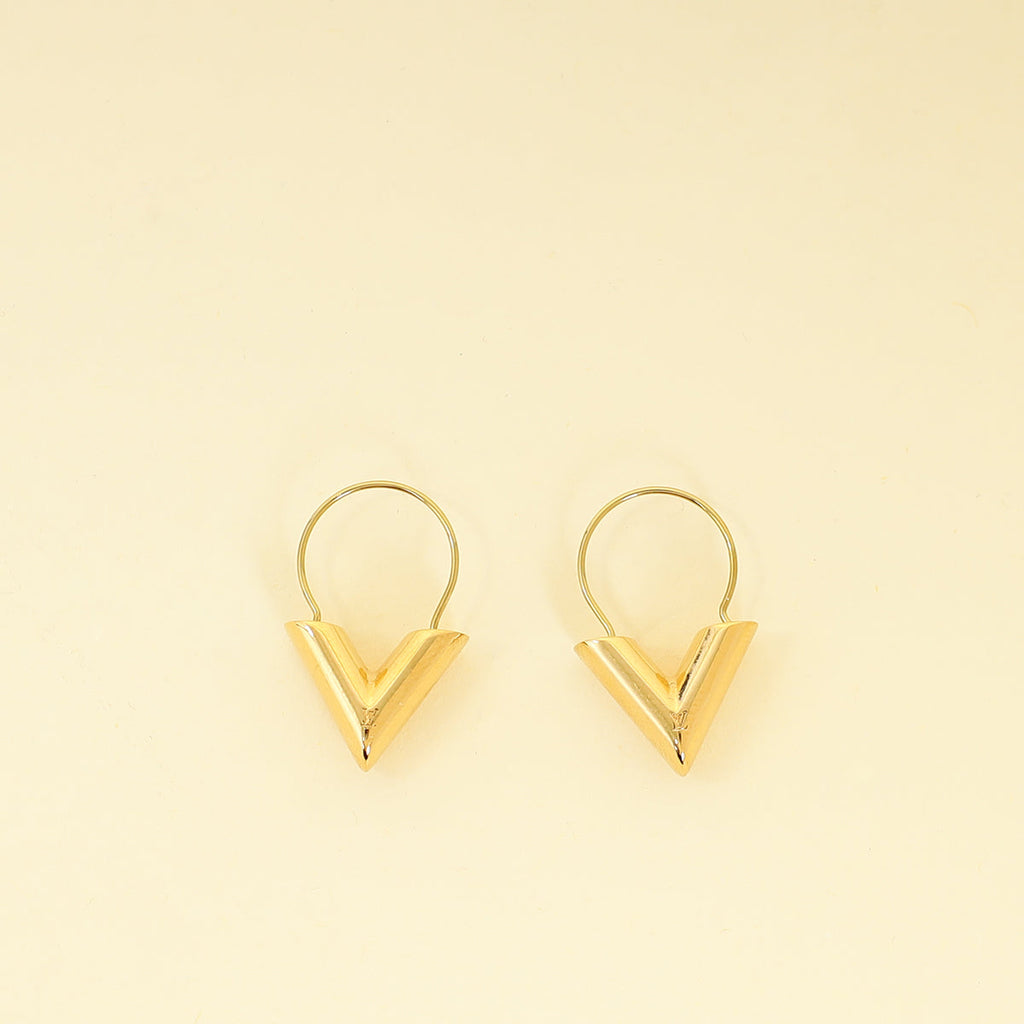 Louis Vuitton Gold Finish Essential V Hoops Earrings