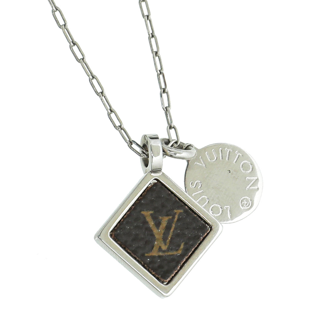 Louis Vuitton Silver Finish Monogram Square Pendant Necklace