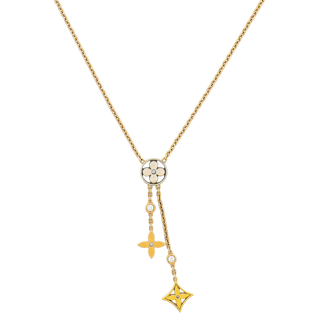 Louis Vuitton 18K Tricolor Gold Diamond Idylle Blossom Y Pendant Necklace