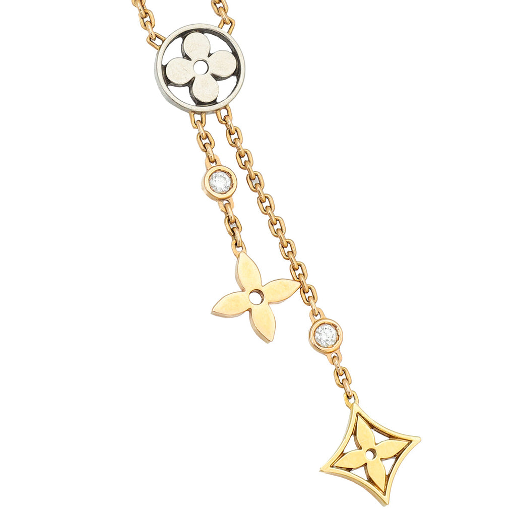 Louis Vuitton 18K Tricolor Gold Diamond Idylle Blossom Y Pendant Necklace