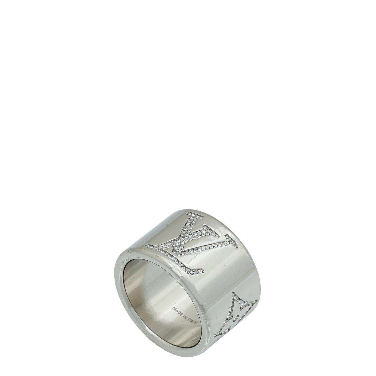 Louis Vuitton Silver Monogram Strass Crystal Wide Large Men's Ring 64