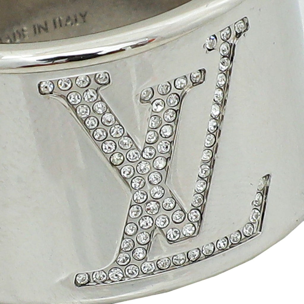 Louis Vuitton Silver Monogram Strass Crystal Wide Large Men's Ring 64