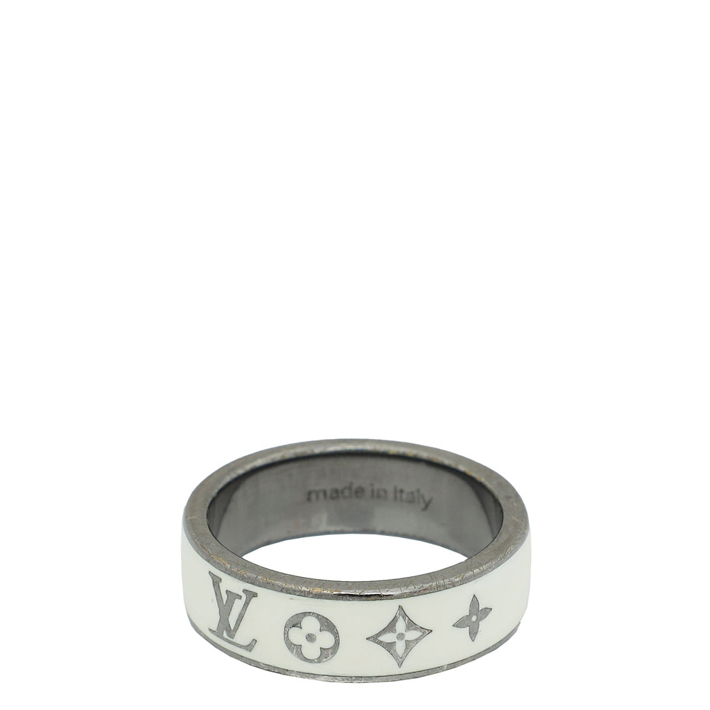 Louis Vuitton White Monogram Large Enamel Men's Ring 63