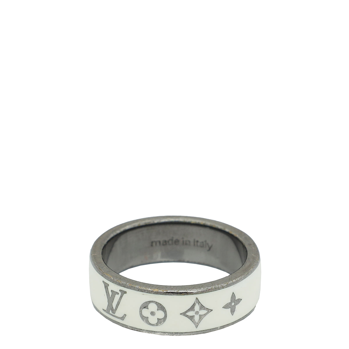 Louis Vuitton White Monogram Large Enamel Men's Ring 63