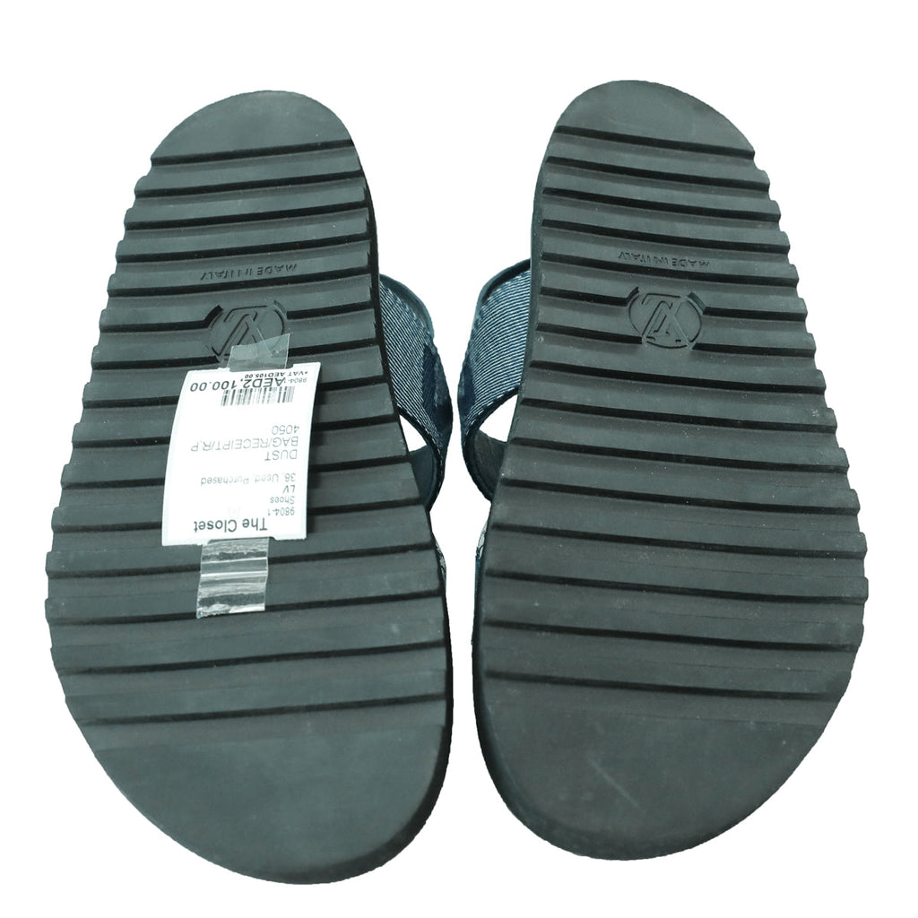 Louis Vuitton Navy Blue Paseo Flat Comfort Sandal 38