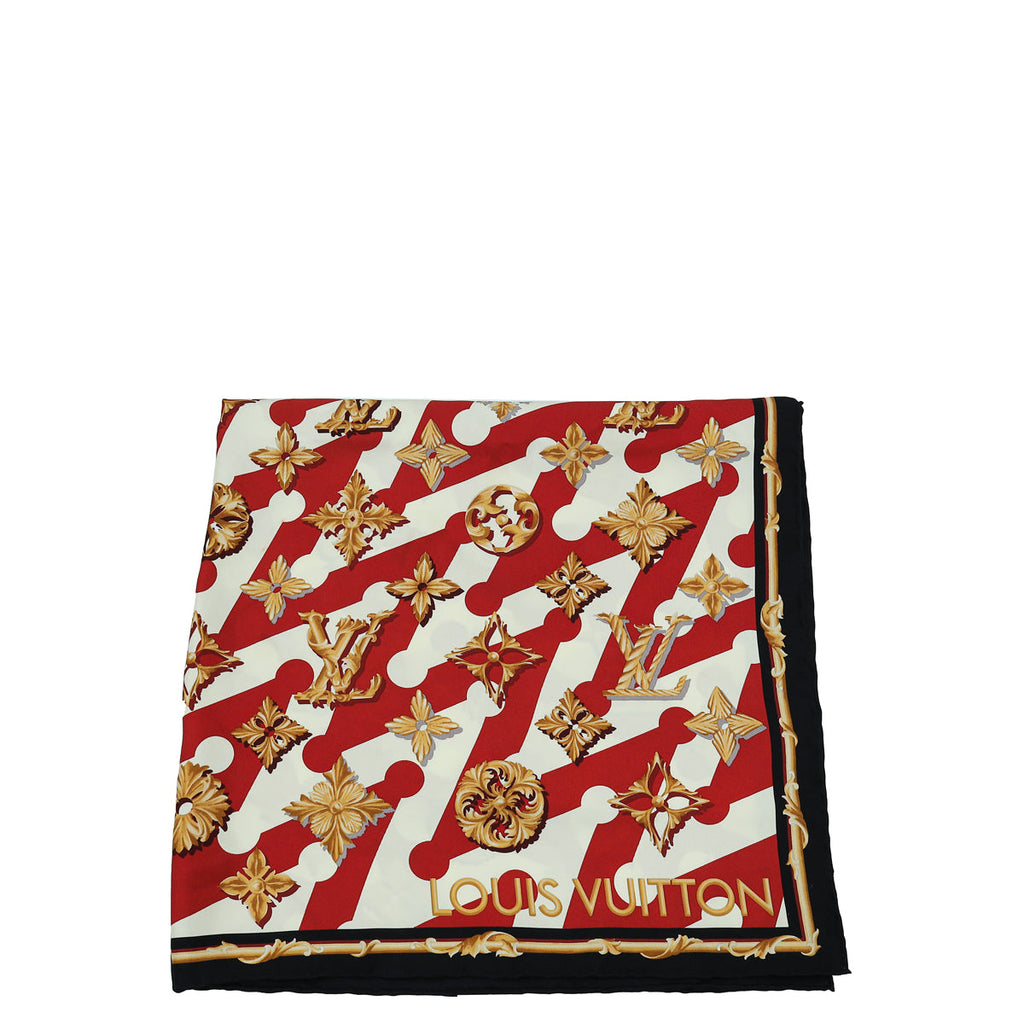 Louis Vuitton Red Multicolor Precious Little V Square Silk Scarf