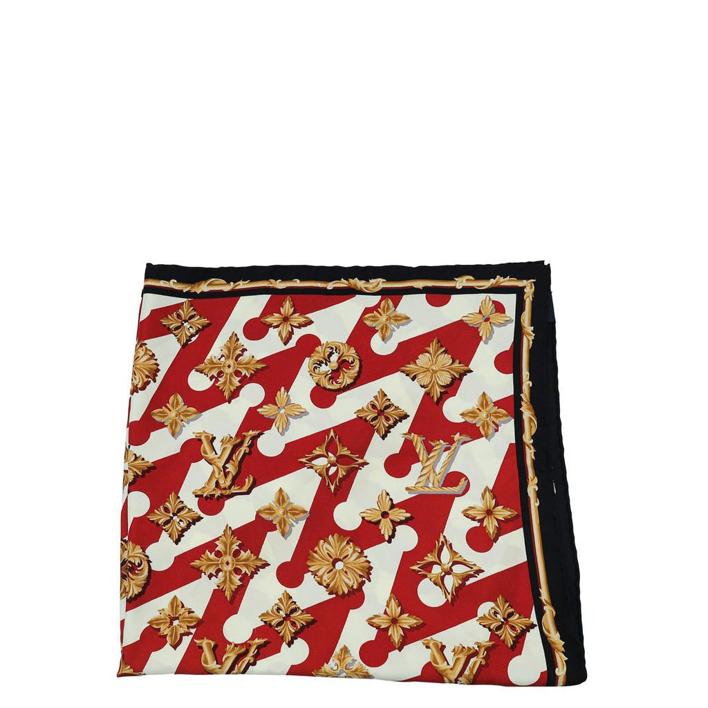 Louis Vuitton Red Multicolor Precious Little V Square Silk Scarf