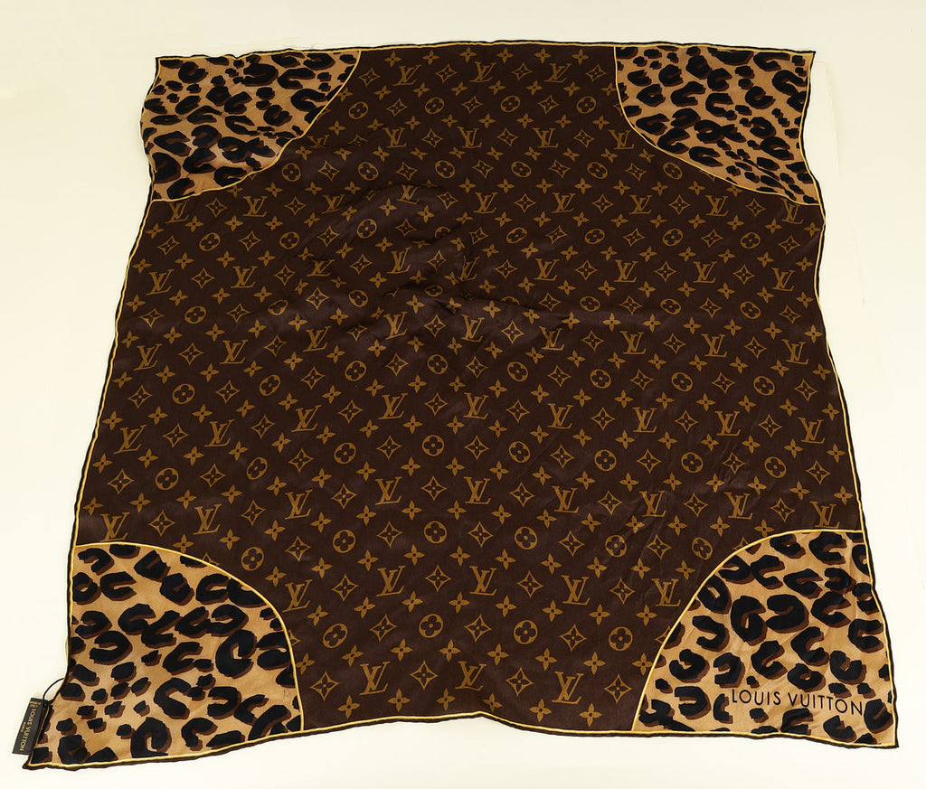 Louis Vuitton Monogram and Leopard Print Silk Square Scarf