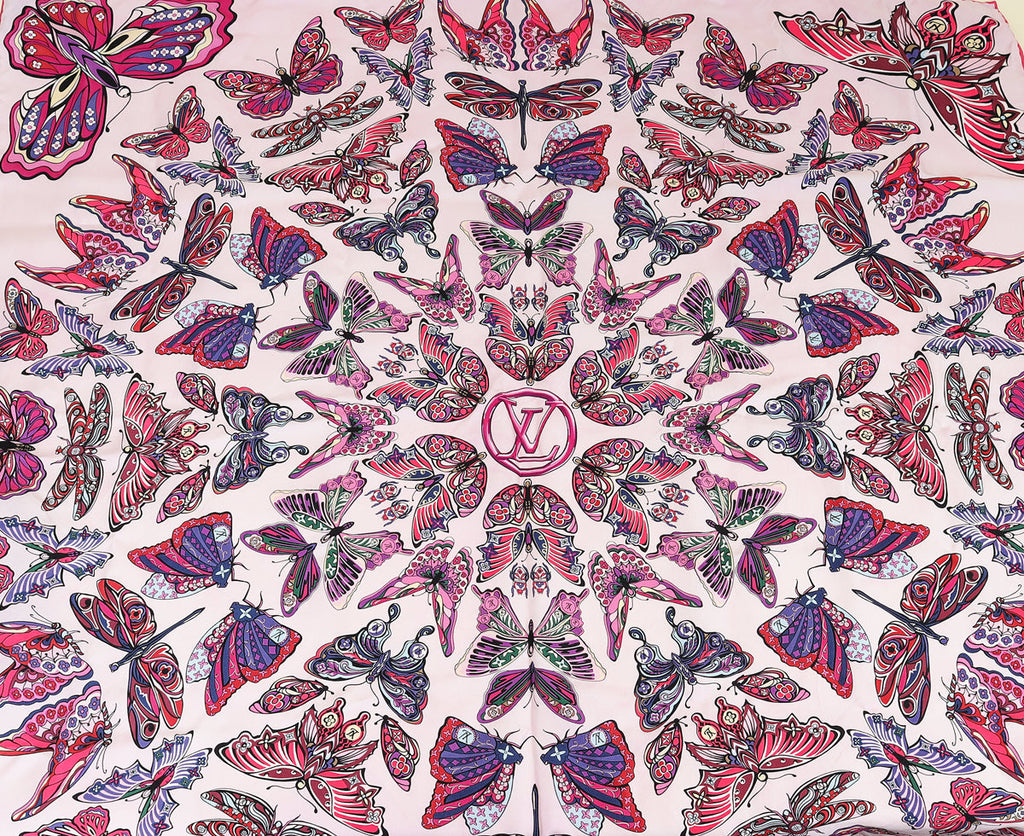 Louis Vuitton Pink Multicolor Carre World Of Love Butterfly Square Scarf
