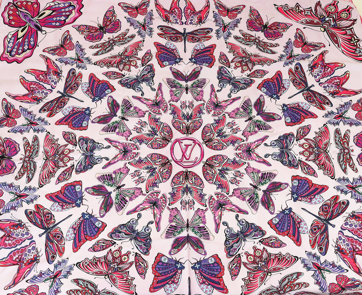 Louis Vuitton Pink Multicolor Carre World Of Love Butterfly Square Scarf