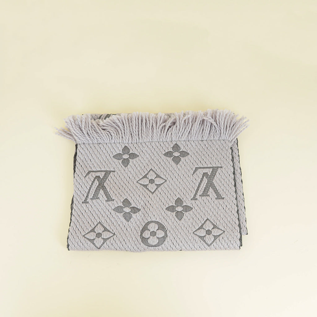 Louis Vuitton Grey Monogram Logomania Wool Silk Scarf