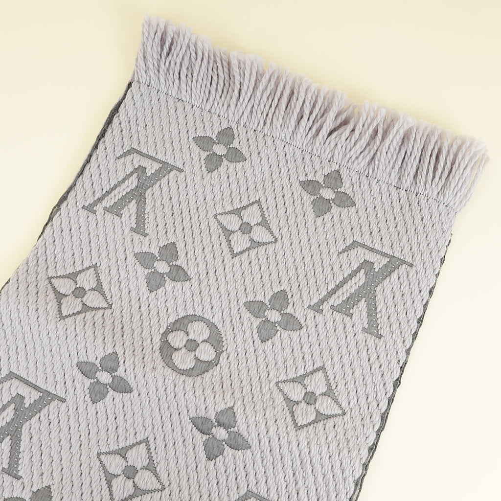 Louis Vuitton Grey Monogram Logomania Wool Silk Scarf