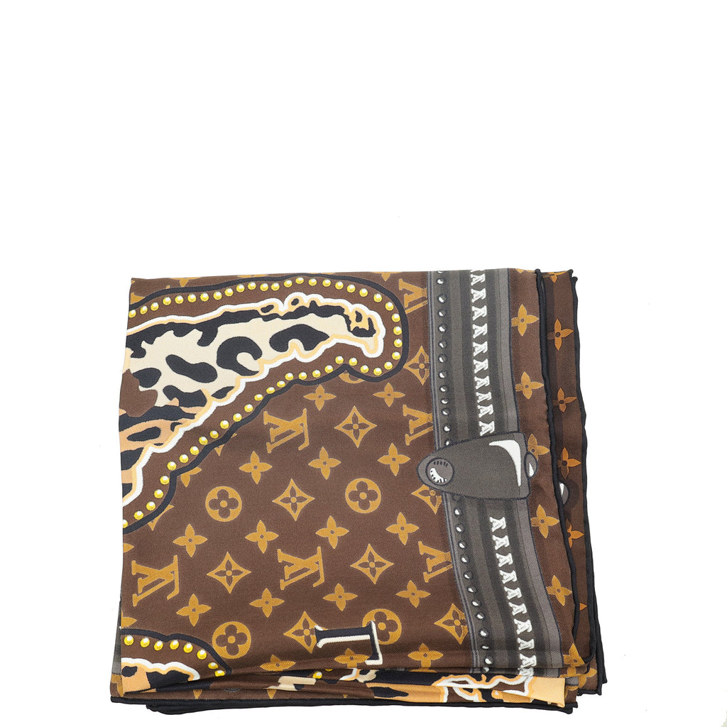 Louis Vuitton Brown Multicolor Silk Monogram LV World Square Scarf