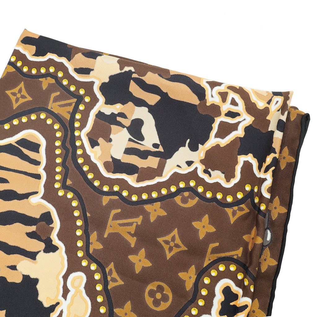 Louis Vuitton Brown Multicolor Silk Monogram LV World Square Scarf