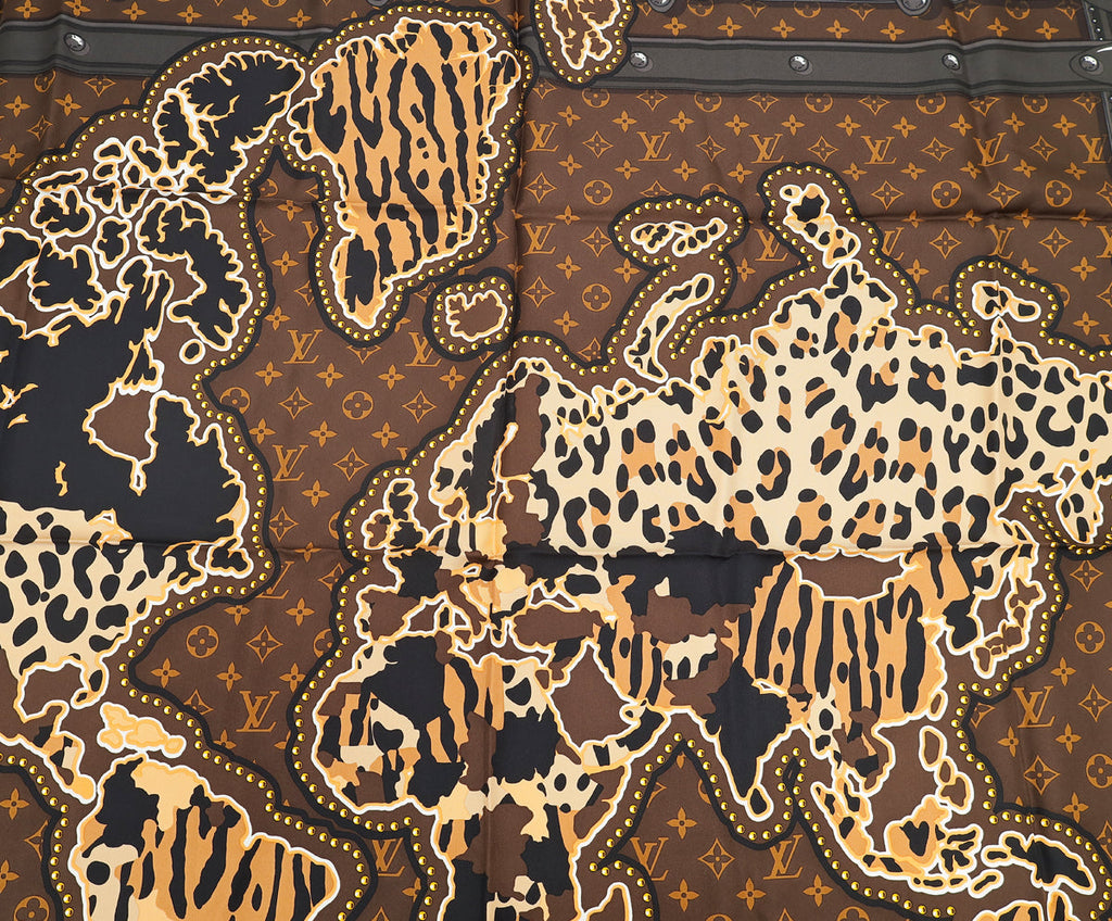 Louis Vuitton Brown Multicolor Silk Monogram LV World Square Scarf