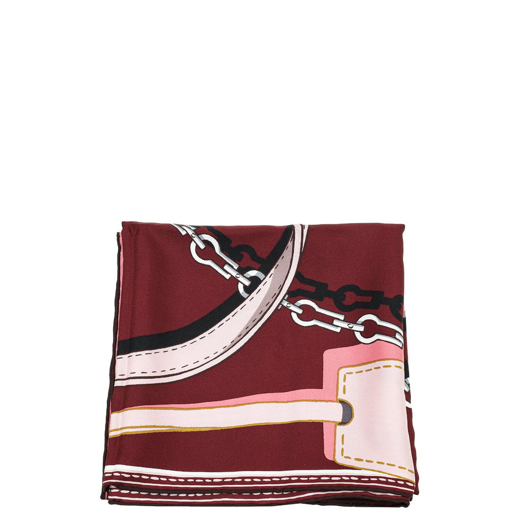 Louis Vuitton Burgundy Multicolor Belt Chain Handle Print Square Scarf
