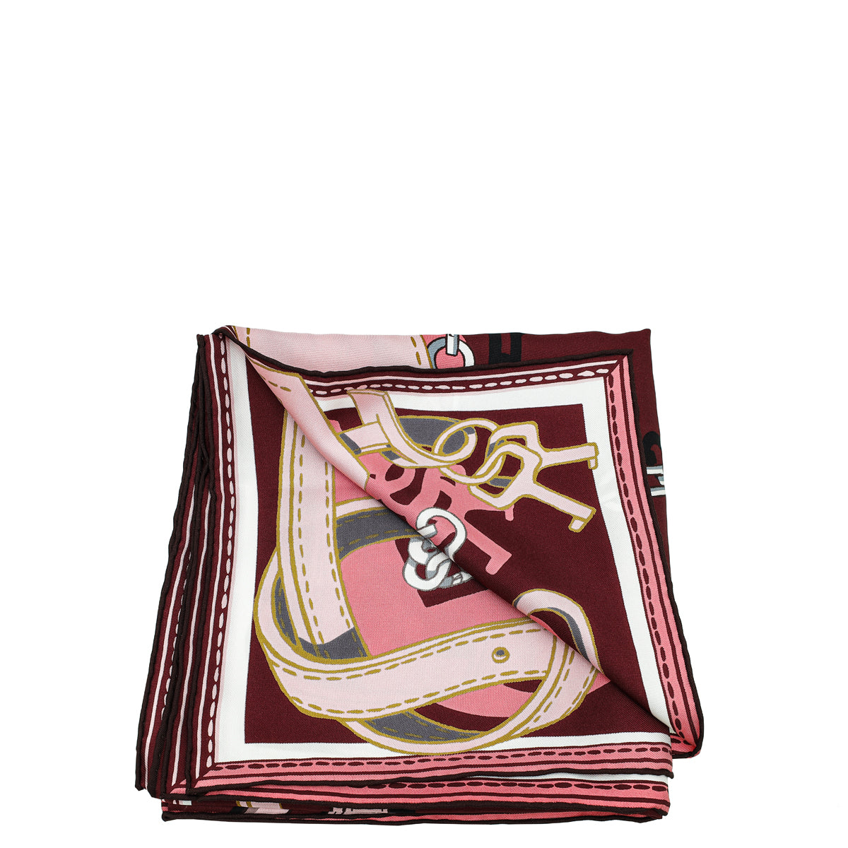 Louis Vuitton Burgundy Multicolor Belt Chain Handle Print Square Scarf