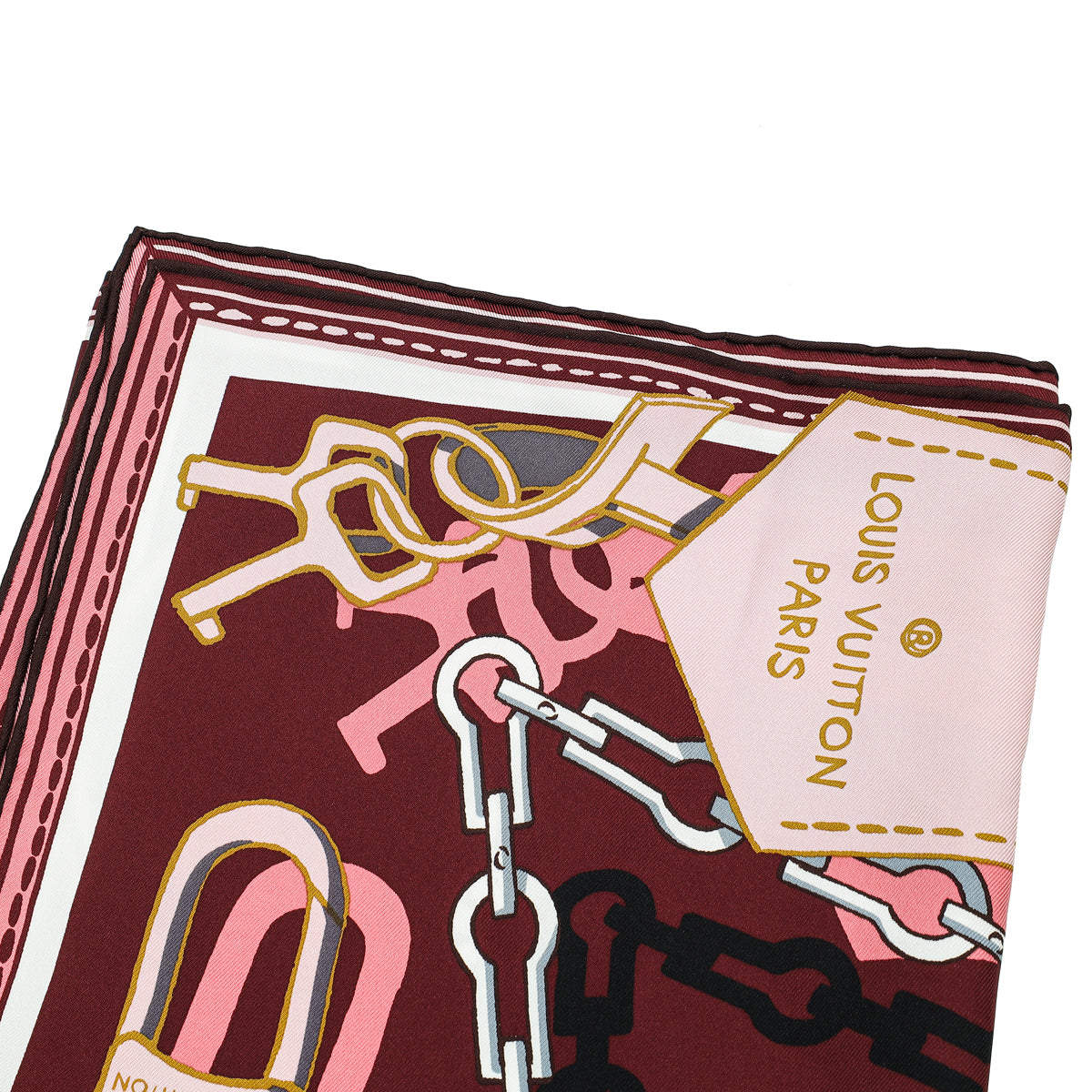 Louis Vuitton Burgundy Multicolor Belt Chain Handle Print Square Scarf