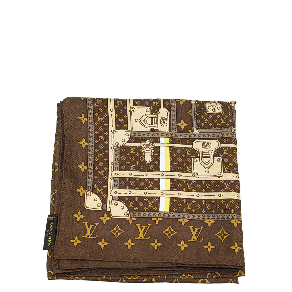 Louis Vuitton Brown Monogram Trunks Print Square Scarf