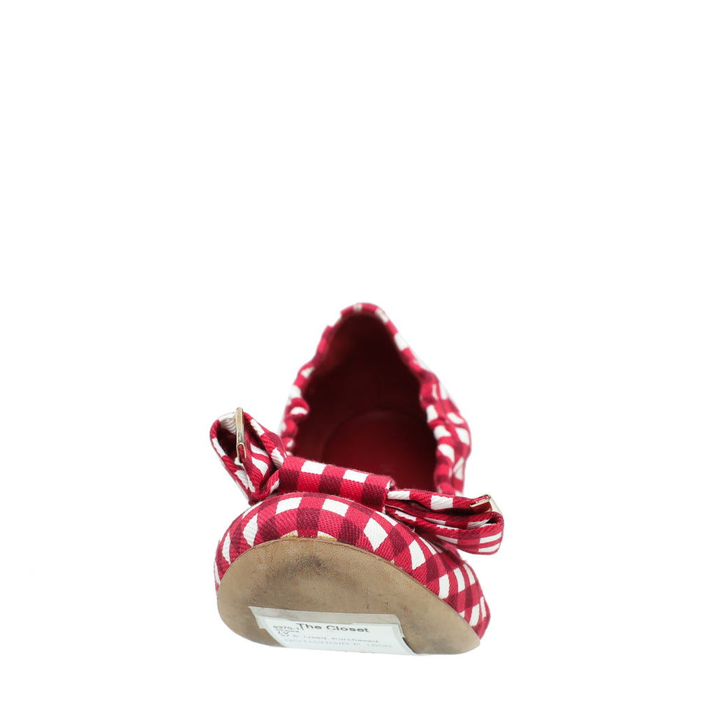 LV Red Gingham Bow Flat Ballerina
