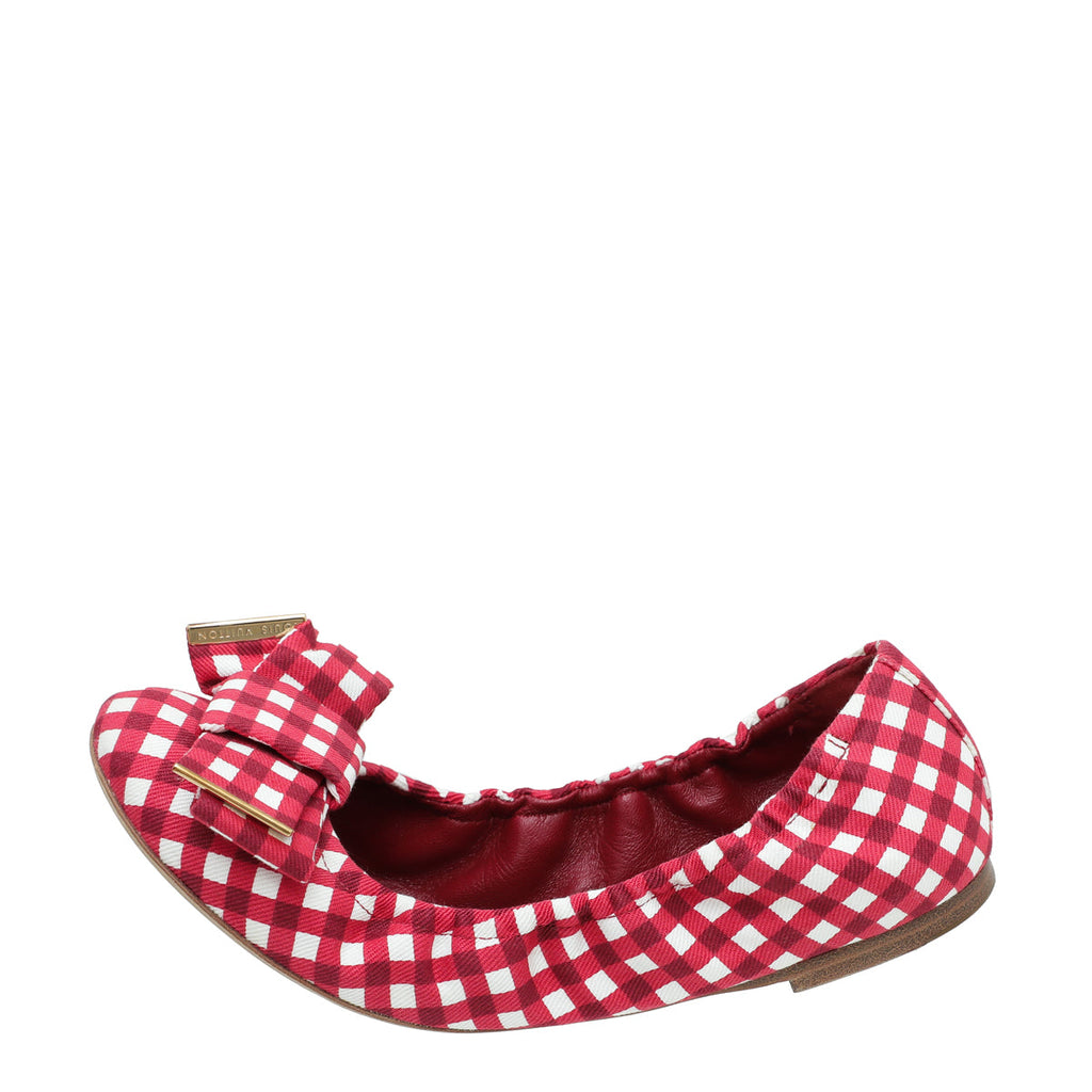 LV Red Gingham Bow Flat Ballerina