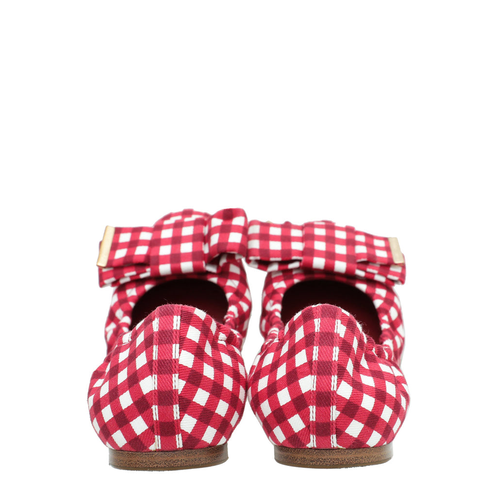 LV Red Gingham Bow Flat Ballerina