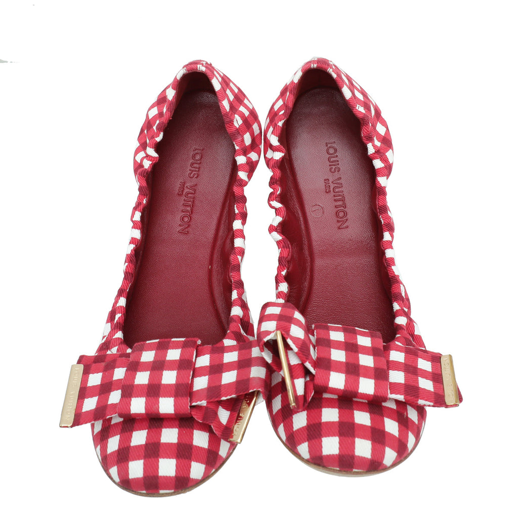 LV Red Gingham Bow Flat Ballerina