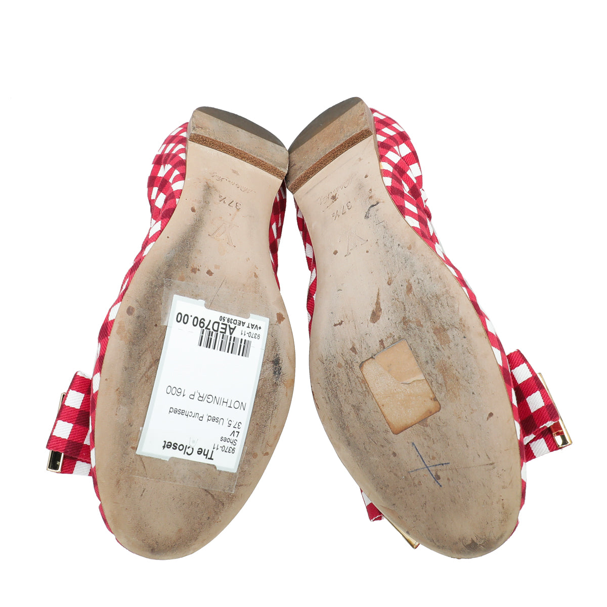 LV Red Gingham Bow Flat Ballerina