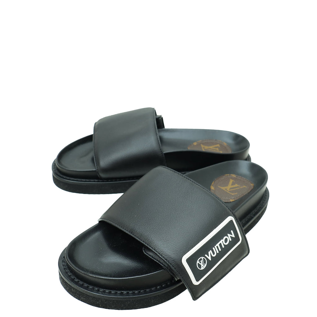 Louis Vuitton Black Flat Slides Mules 36