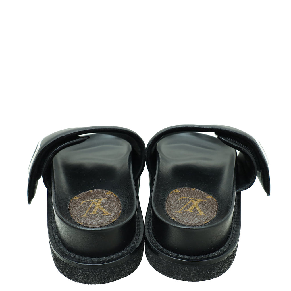 Louis Vuitton Black Flat Slides Mules 36
