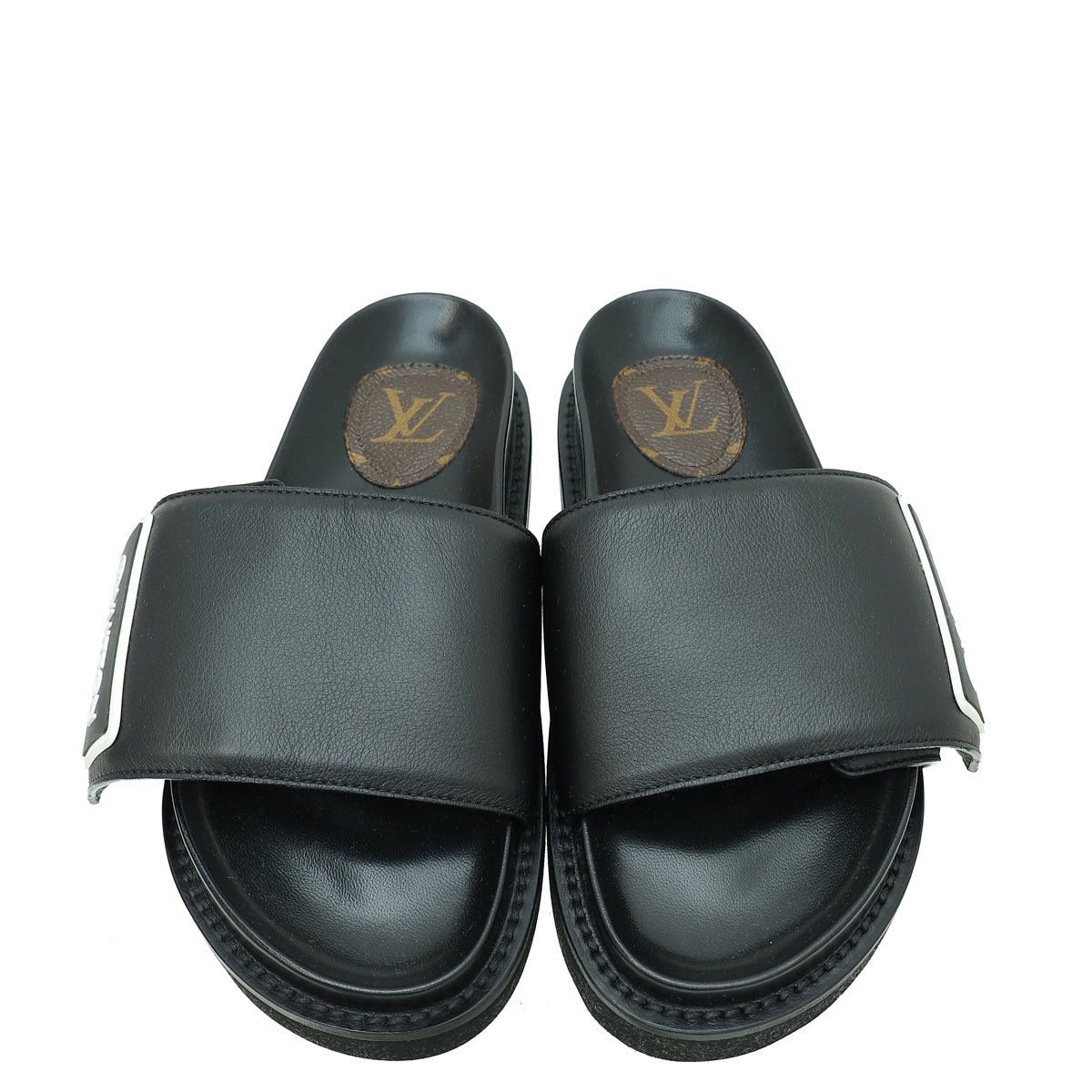 Louis Vuitton Black Flat Slides Mules 36