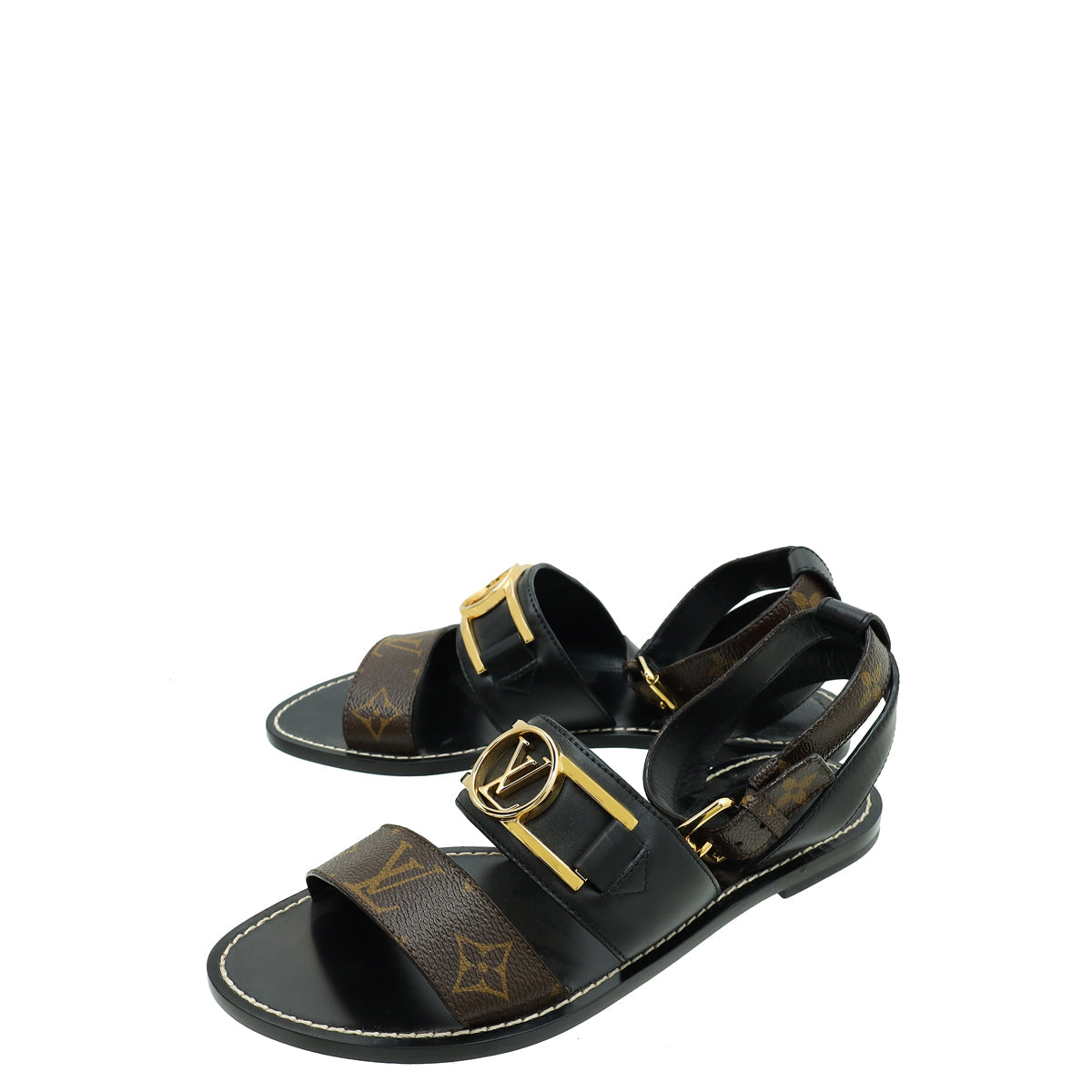 Louis Vuitton Monogram Black Academy Flat Sandal 37